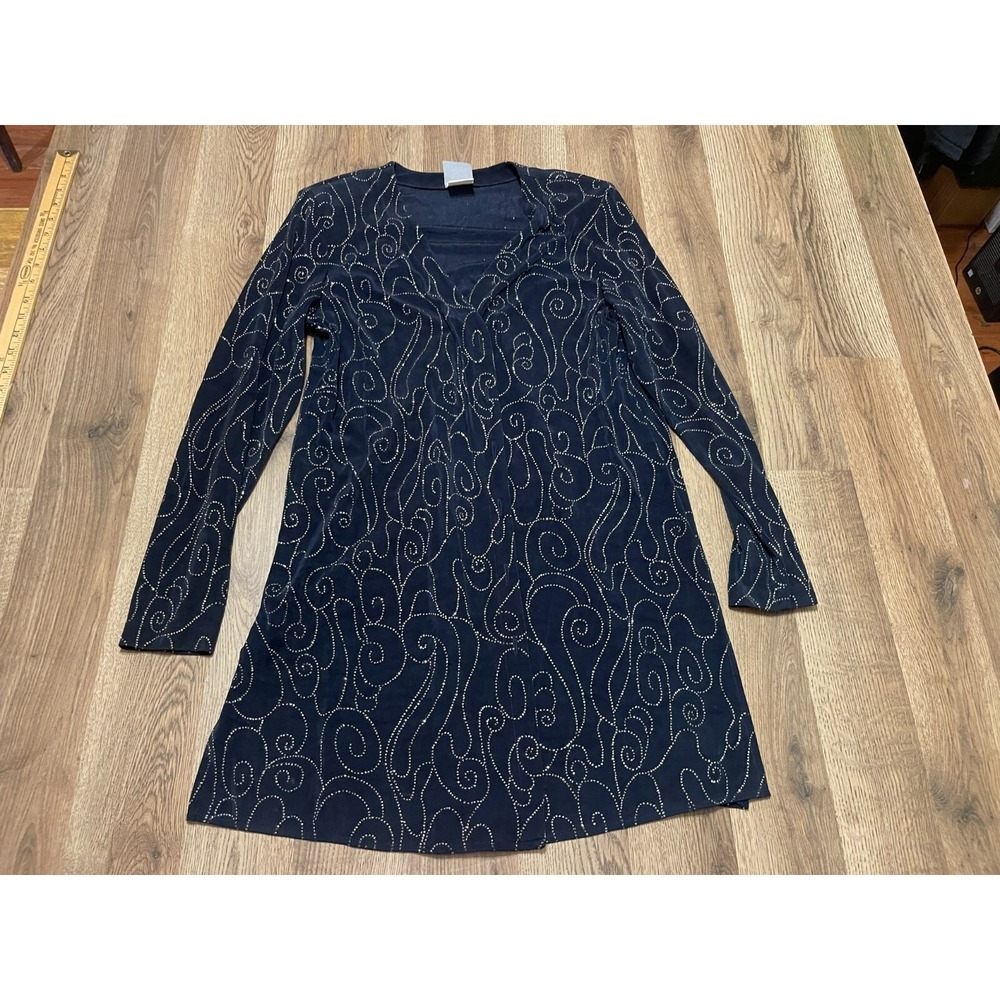 Rabbit Designs Sweater, Women's 16M, Blue, Silver, Cardigan, Padded Shoulder